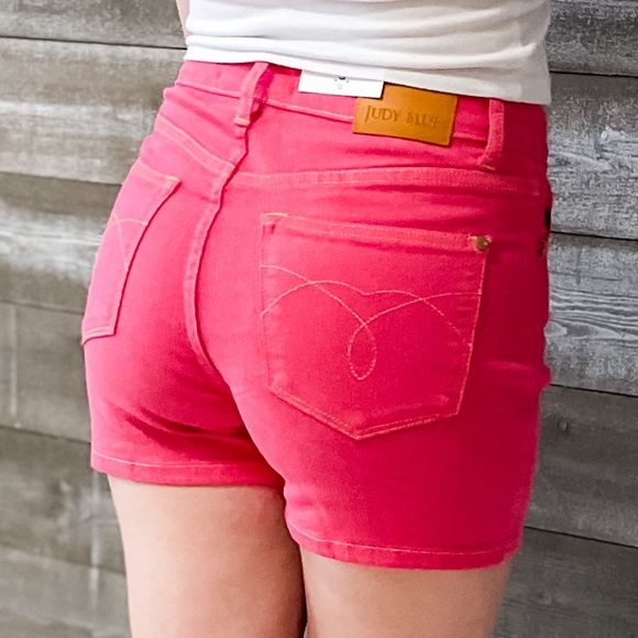judy blue high waist magenta garment dyed shorts pocket embroidery JB150266REG - Picture 13 of 16